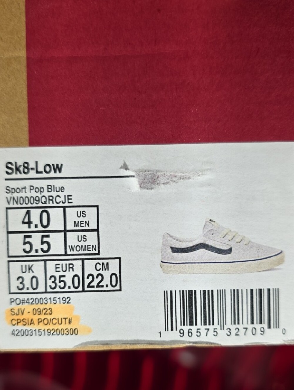 Vans Sk8-Low Sport Pop Blue White Men's 4.0 Women's 5.5 Sneakers - Picture 6 of 6